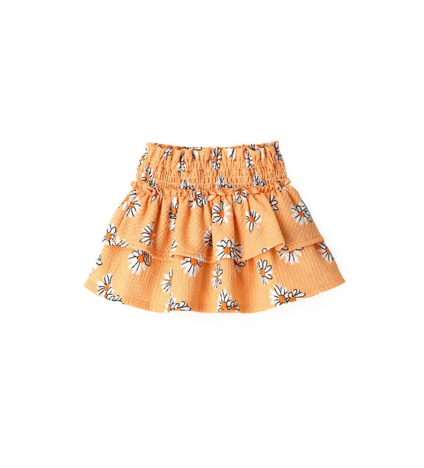 ORANGE COTTON BABY GIRL SKIRT WITH FLORAL PRINTS - Little Betty