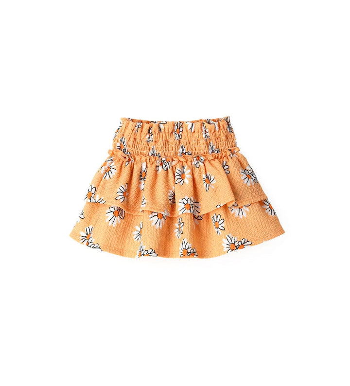 ORANGE COTTON BABY GIRL SKIRT WITH FLORAL PRINTS - Little Betty