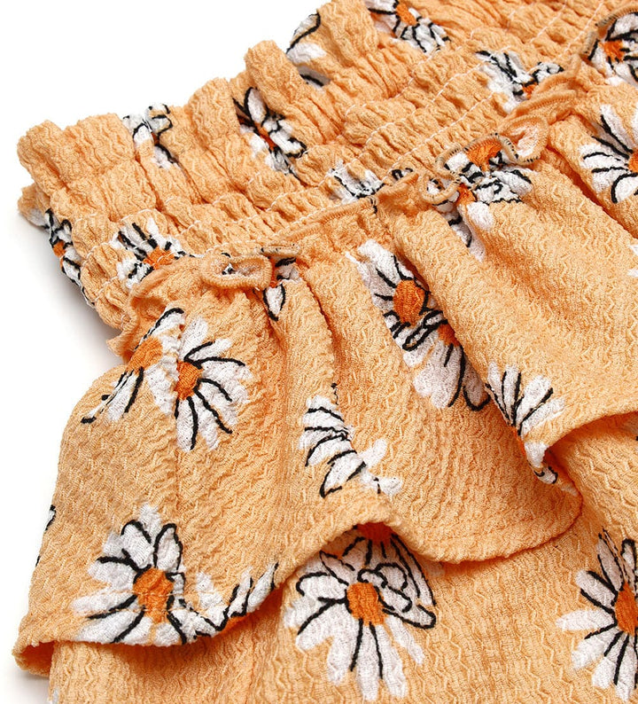 ORANGE COTTON BABY GIRL SKIRT WITH FLORAL PRINTS - Little Betty
