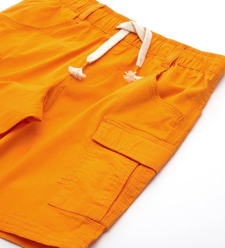 ORANGE COTTON BOYS CARGO SHORTS WITH LARGE POCKETS - Little Betty