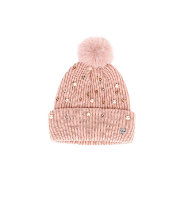 PEARLS & POMPON KNIT GIRLS BEANIE - Little Betty