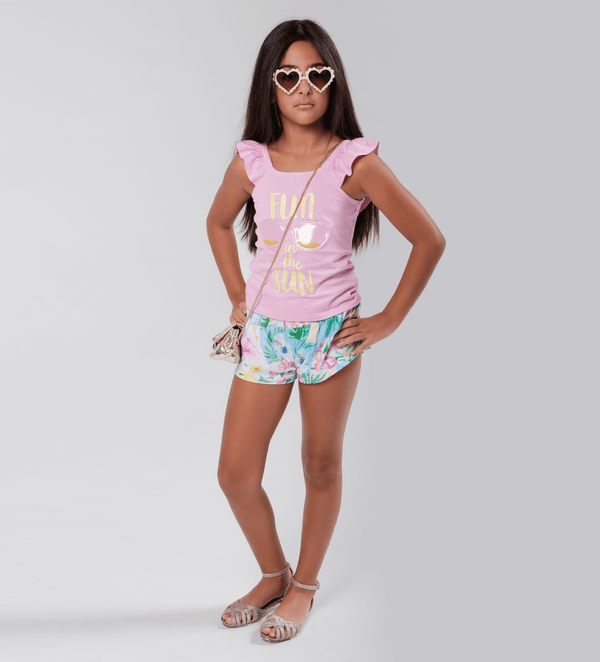 PINK GLITTER FUN IN THE SUN RUFFLE TANK & SKORT SET - GIRLS SHORT SETS - Little Betty