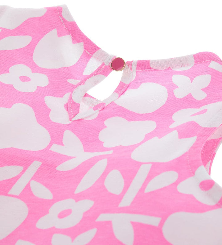 PINK/ORANGE FLOWER-PRINTED AND RUFFLES COTTON DRESS FOR BABY GIRL - Little Betty