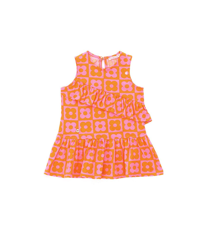 PINK/ORANGE FLOWER-PRINTED AND RUFFLES COTTON DRESS FOR BABY GIRL - Little Betty
