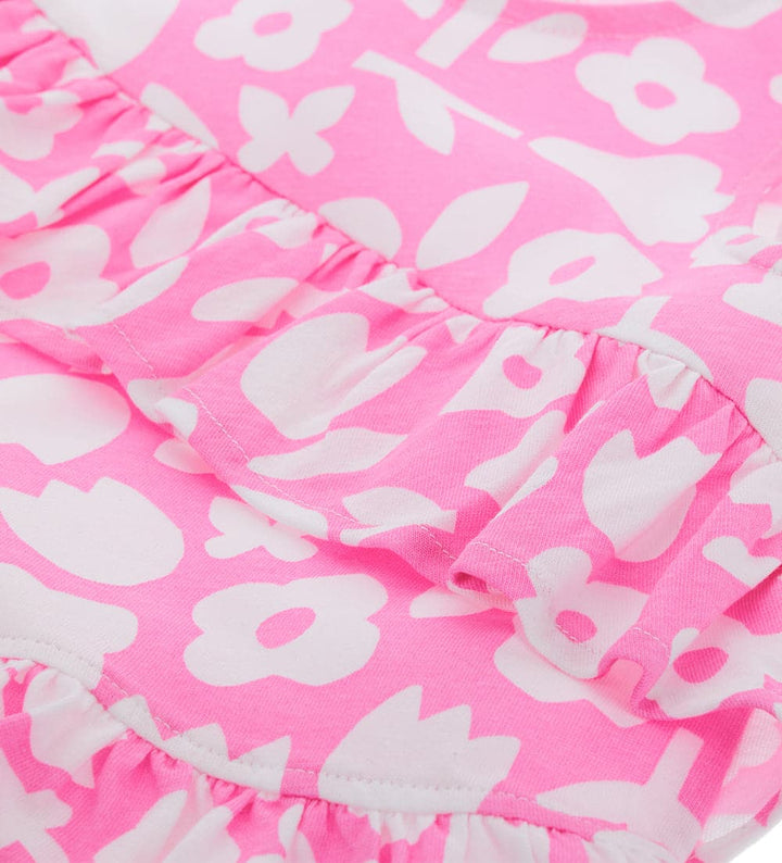PINK/ORANGE FLOWER-PRINTED AND RUFFLES COTTON DRESS FOR BABY GIRL - Little Betty