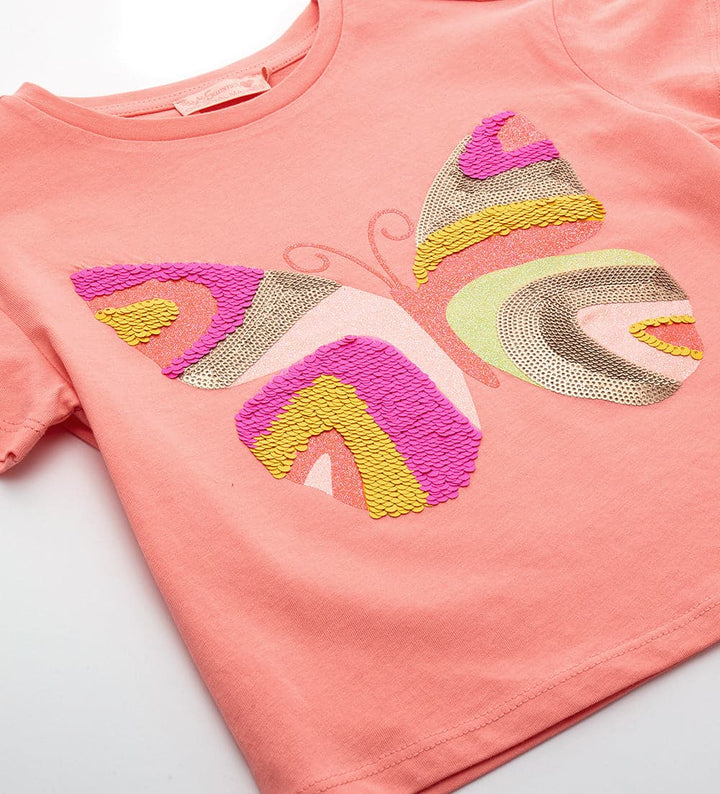 PINK SEQUIN BUTTERFLY CROP TOP FOR GIRLS - Little Betty