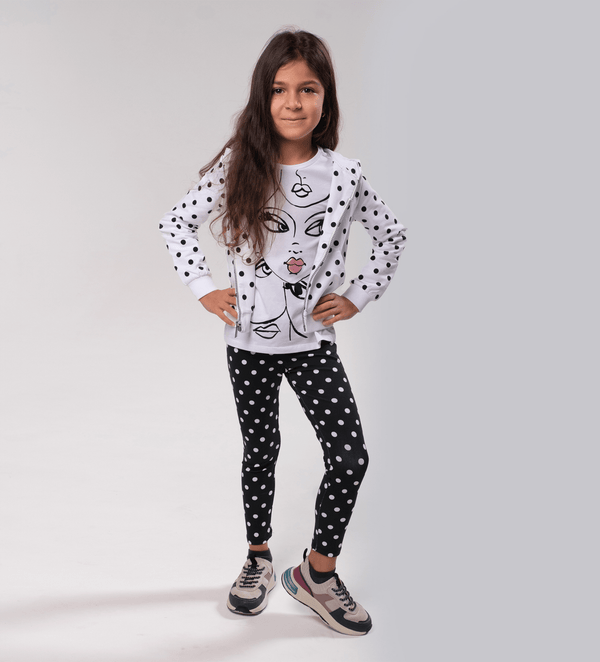 POLKA DOT COTTON GIRLS BLACK LEGGINGS - Little Betty