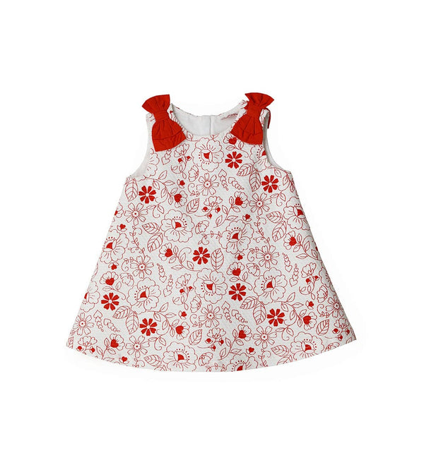 RED FLOWER FUN SHOULDER BOW DRESS FOR BABY GIRL - TODDLER GIRL SUMMER DRESSES - Little Betty