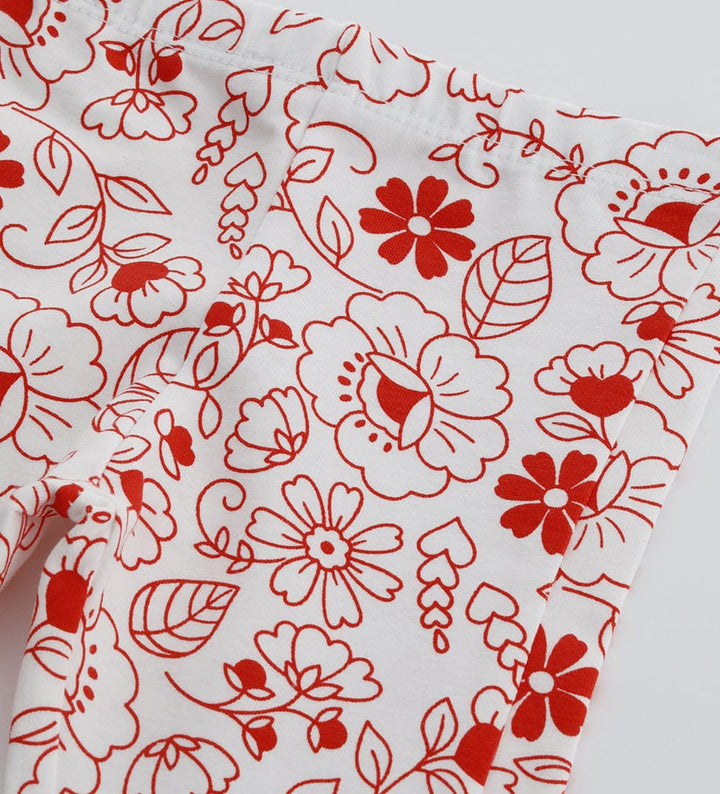 RED FLOWER FUN SIDE-RUFFLE BABY GIRL LEGGINGS - Little Betty