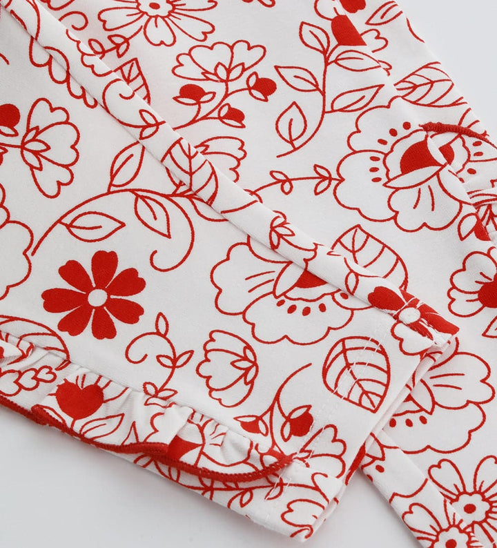 RED FLOWER FUN SIDE-RUFFLE BABY GIRL LEGGINGS - Little Betty