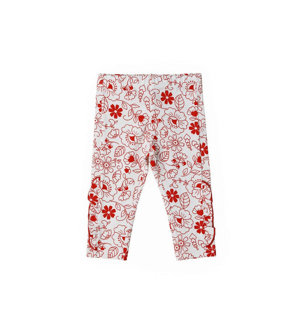 RED FLOWER FUN SIDE-RUFFLE BABY GIRL LEGGINGS - Little Betty