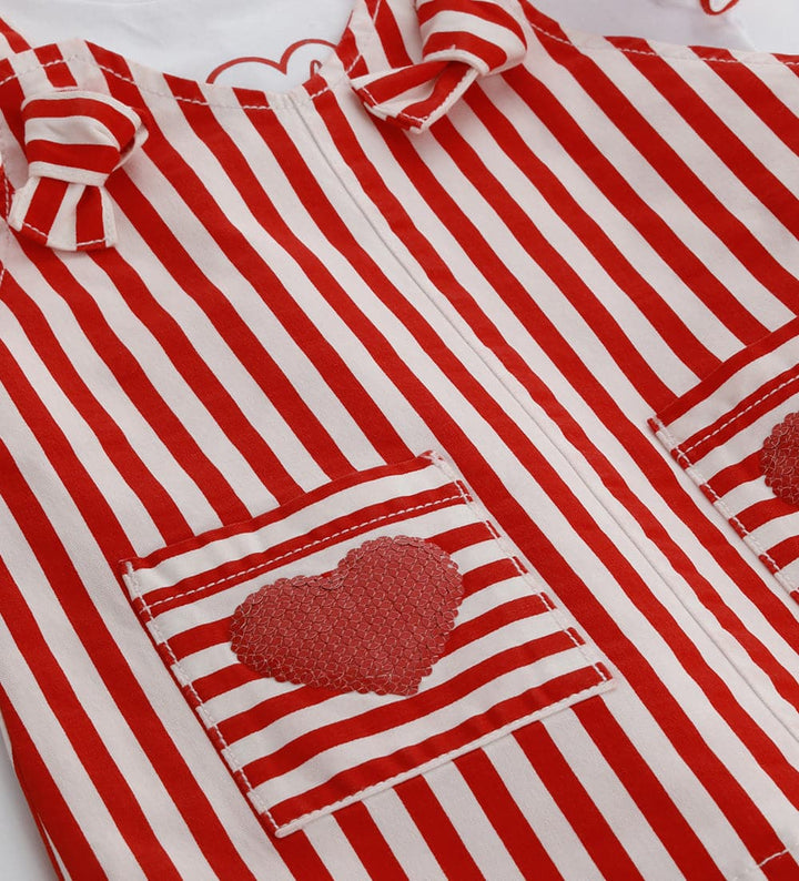RED STRIPED SEQUIN HEARTS OVERALL DRESS - BABY GIRL OVERALLS - Little Betty