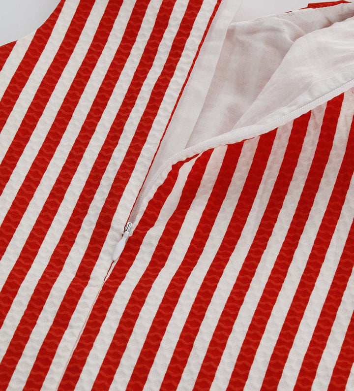 RED STRIPED SHOULDER BOW DRESS FOR BABY GIRL - Little Betty