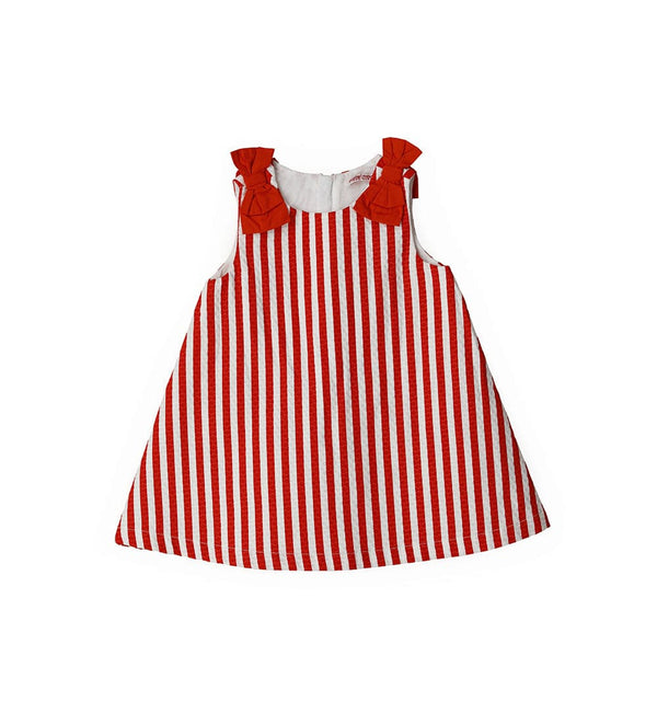RED STRIPED SHOULDER BOW DRESS FOR BABY GIRL - Little Betty