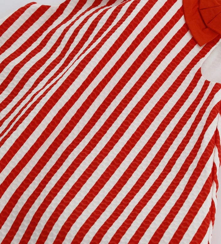 RED STRIPED SHOULDER BOW DRESS FOR BABY GIRL - Little Betty