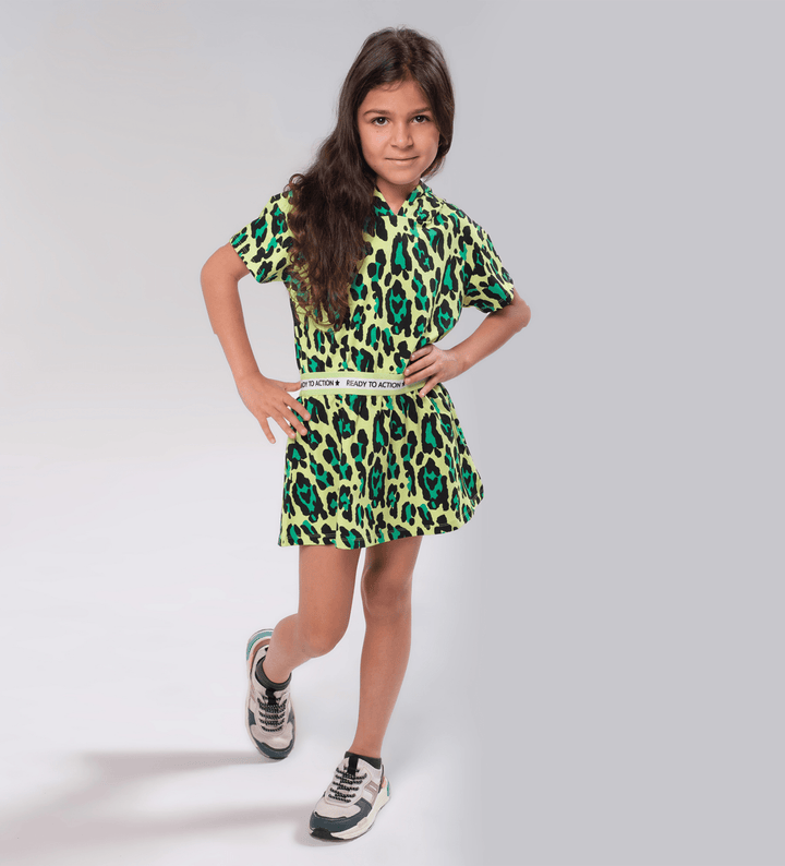 SASS & STYLE LEOPARD GIRLS GREEN DRESS - Little Betty