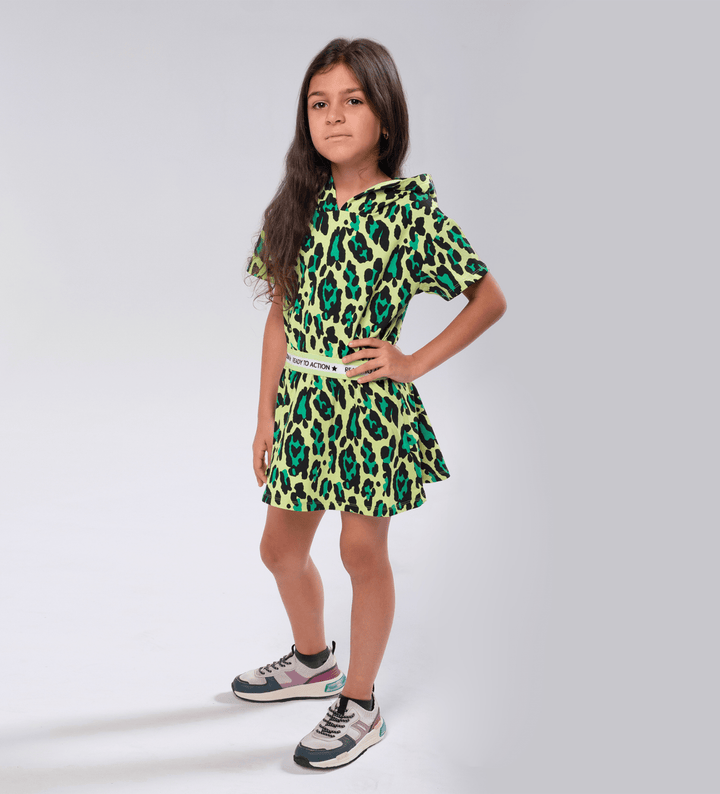 SASS & STYLE LEOPARD GIRLS GREEN DRESS - Little Betty