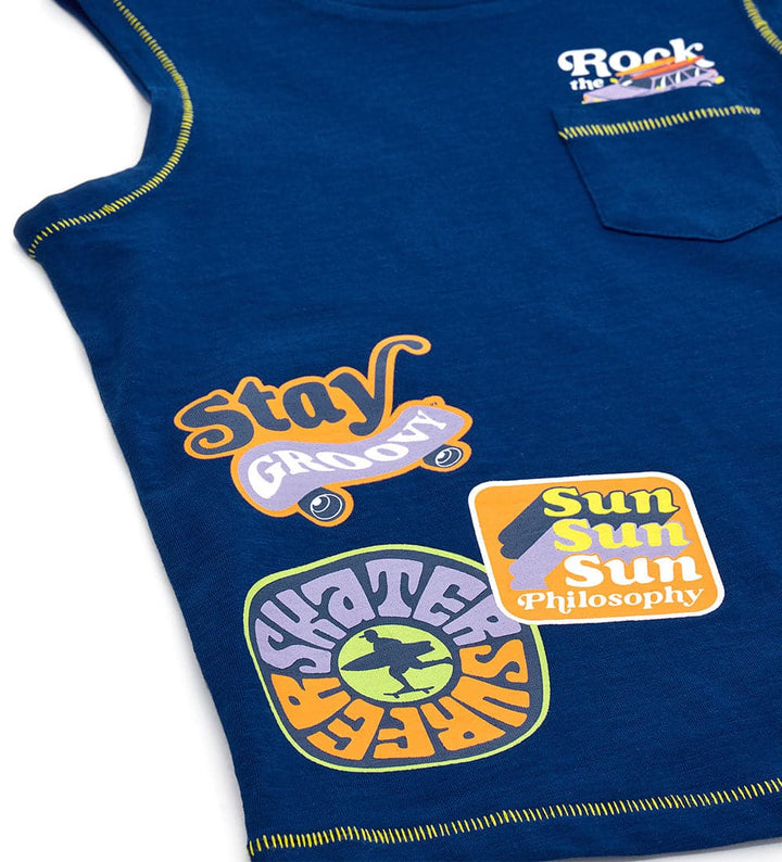 SKATER SURFER NAVY VIBES BOYS TANK TOPS WITH POCKET- Little Betty