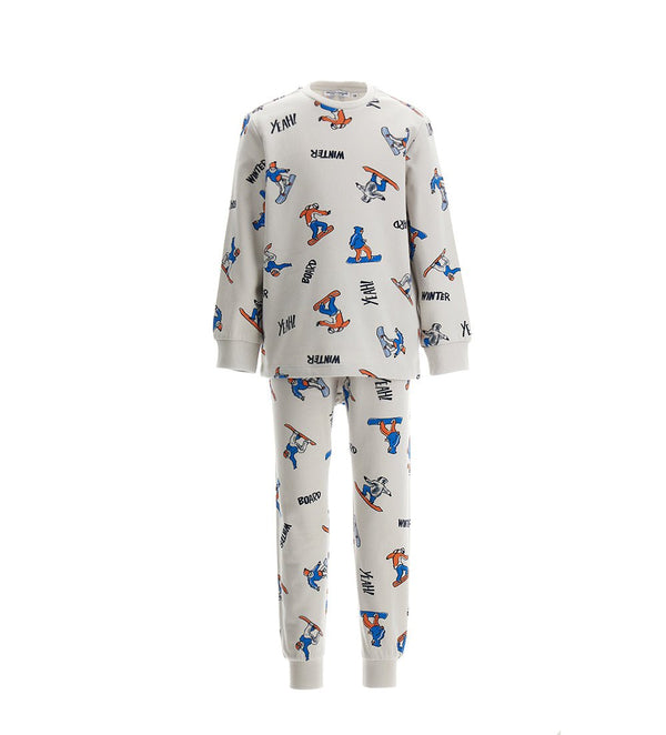 SNOWBOARD LOVERS' WARM WINTER PRINT SLEEPWEAR SET - BOYS COTTON PAJAMAS - Little Betty