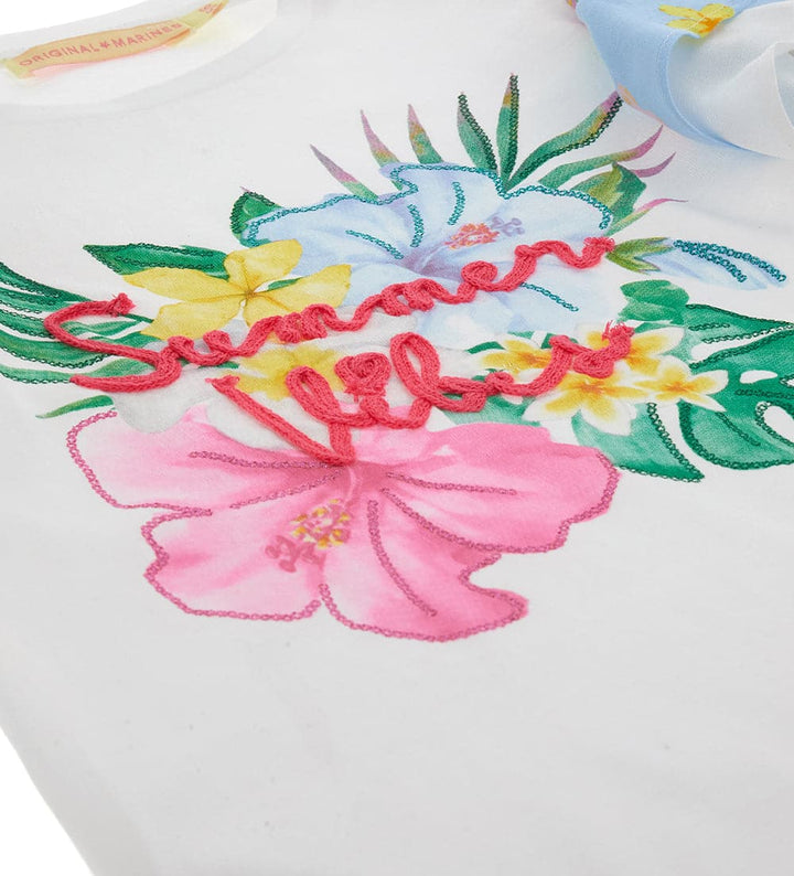 SUMMER VIBES FLOWER RUFFLE GIRLS TEE - Little Betty