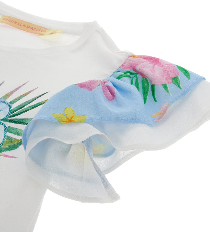 SUMMER VIBES FLOWER RUFFLE GIRLS TEE - Little Betty