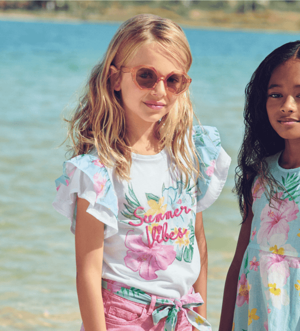 SUMMER VIBES FLOWER RUFFLE GIRLS TEE - Little Betty