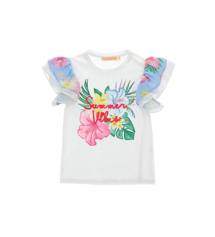 SUMMER VIBES FLOWER RUFFLE GIRLS TEE - Little Betty