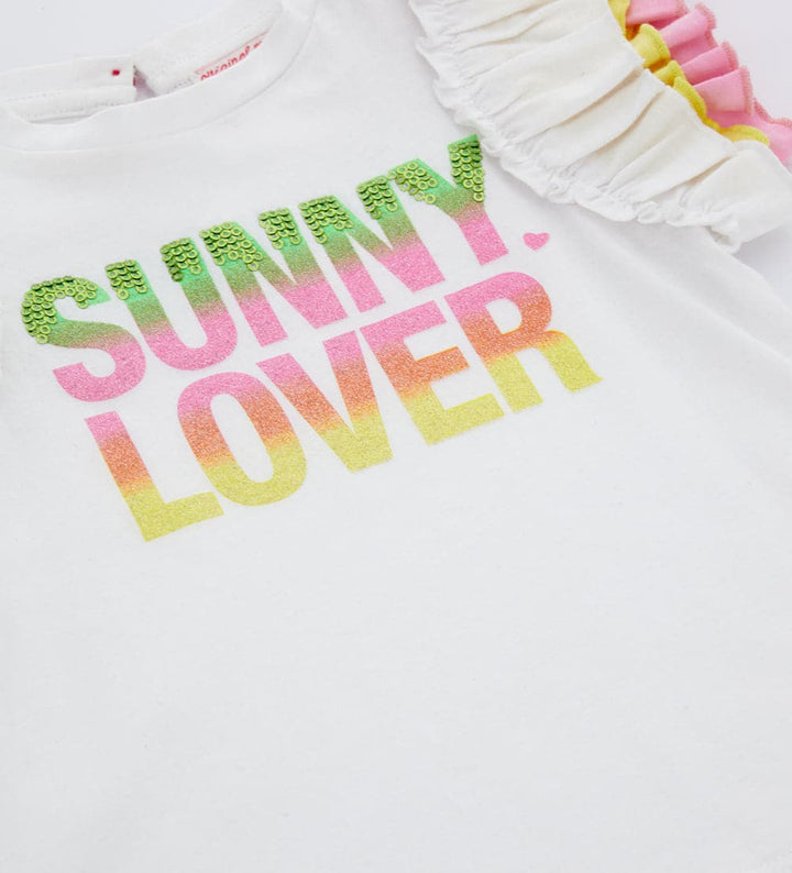 SUNNY LOVER WHITE TODDLER GIRL T-SHIRT WITH GLITTER - Little Betty