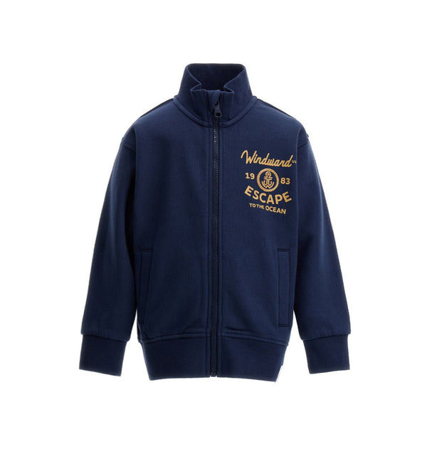 SWEATSHIRT WITH COLLAR - BROWN / DARK BLUE JACKET BOY  - Little Betty