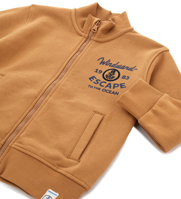 SWEATSHIRT WITH COLLAR - BROWN / DARK BLUE JACKET BOY  - Little Betty