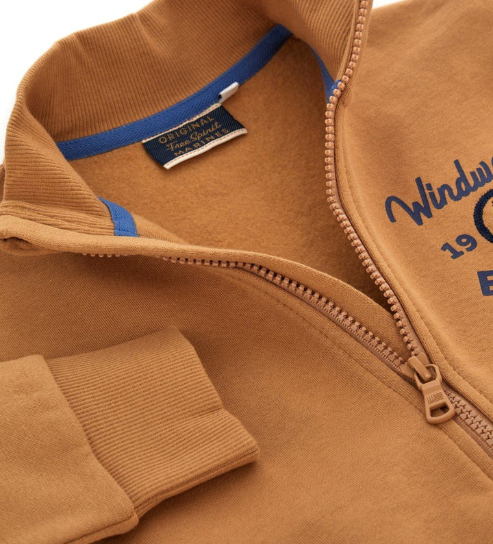 SWEATSHIRT WITH COLLAR - BROWN / DARK BLUE JACKET BOY  - Little Betty