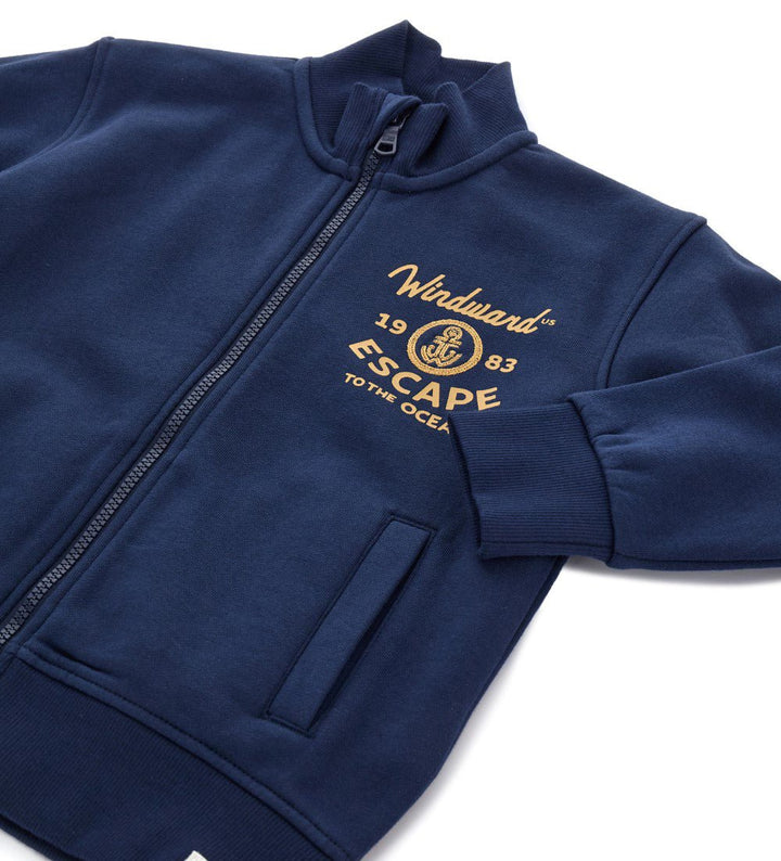 SWEATSHIRT WITH COLLAR - BROWN / DARK BLUE JACKET BOY  - Little Betty