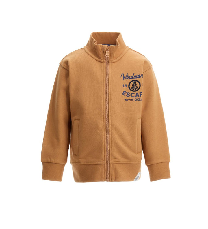 SWEATSHIRT WITH COLLAR - BROWN / DARK BLUE JACKET BOY  - Little Betty