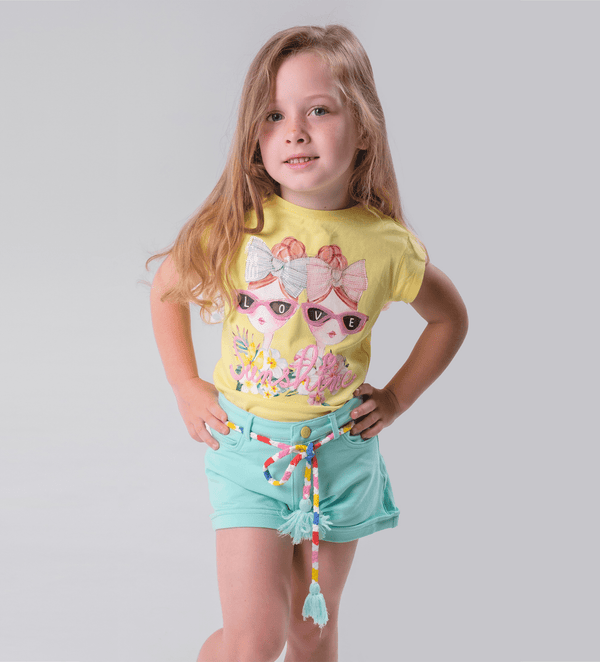 TASSEL BELT GREEN BEACH SHORTS FOR GIRLS - Little Betty