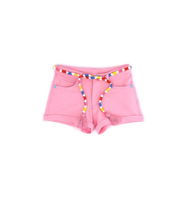 TASSEL BELT PINK BEACH SHORTS FOR GIRLS - Little Betty