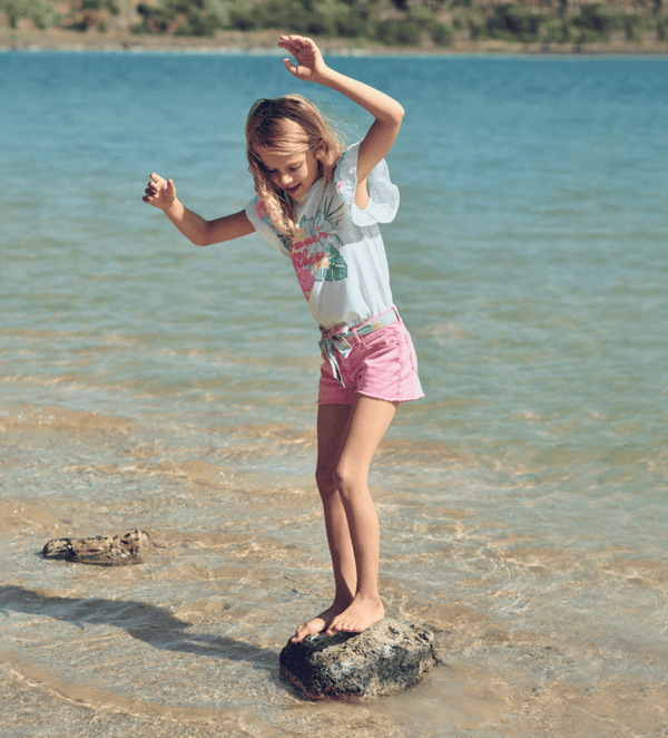TASSEL BELT PINK BEACH SHORTS FOR GIRLS - Little Betty