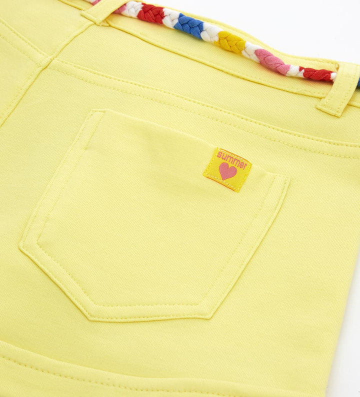 TASSEL BELT YELLOW BEACH SHORTS FOR GIRLS - Little Betty