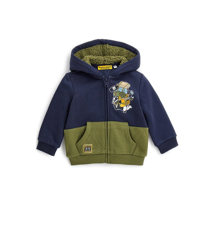 TWO-COLOR CONTRAST WARM COTTON TODDLER BOY ZIP UP HOODIE - Little Betty