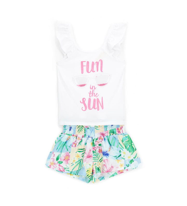 WHITE GLITTER FUN IN THE SUN RUFFLE GIRLS SHORT SETS - Little Betty