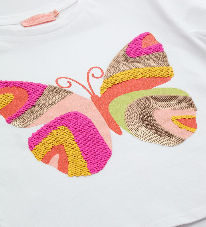 WHITE SEQUIN BUTTERFLY CROP TOP FOR GIRLS - Little Betty