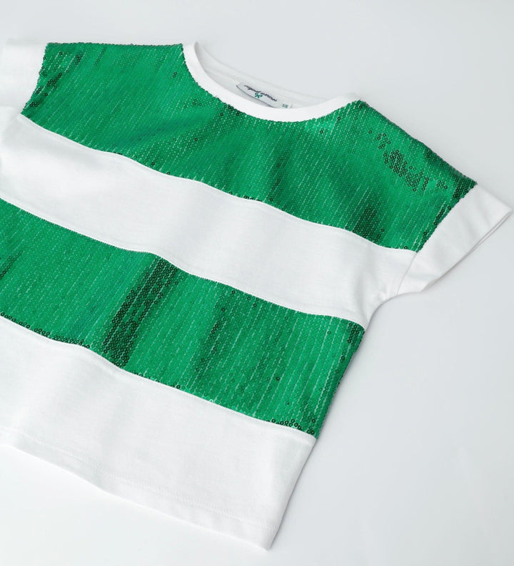 WHITE WITH GREEN SEQUINS GLAM GIRLS T-SHIRTS - Little Betty
