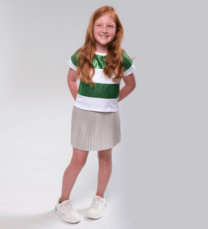 WHITE WITH GREEN SEQUINS GLAM GIRLS T-SHIRTS - Little Betty