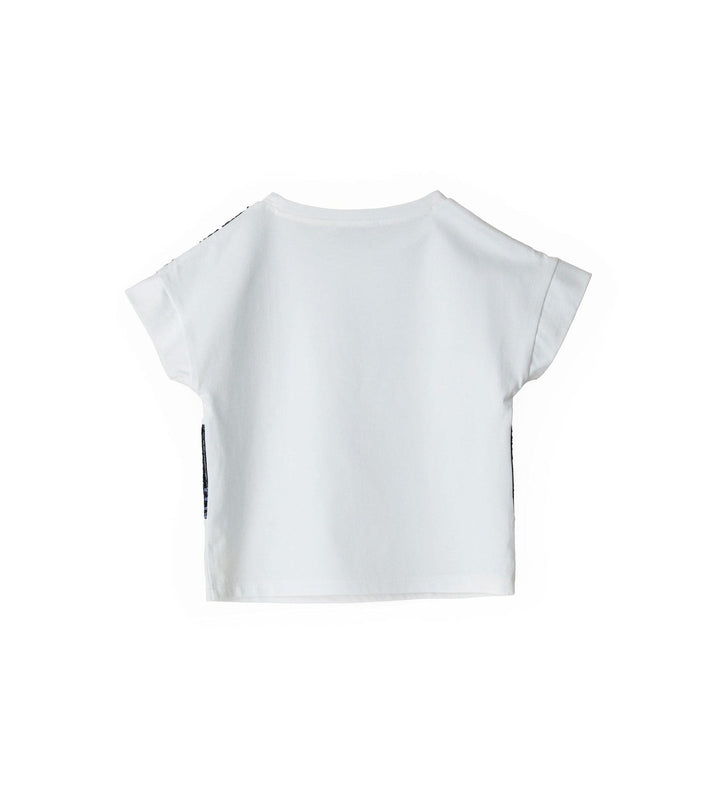 WHITE WITH NAVY SEQUINS GLAM GIRLS SHORT SLEEVE SHIRTS - Little Betty