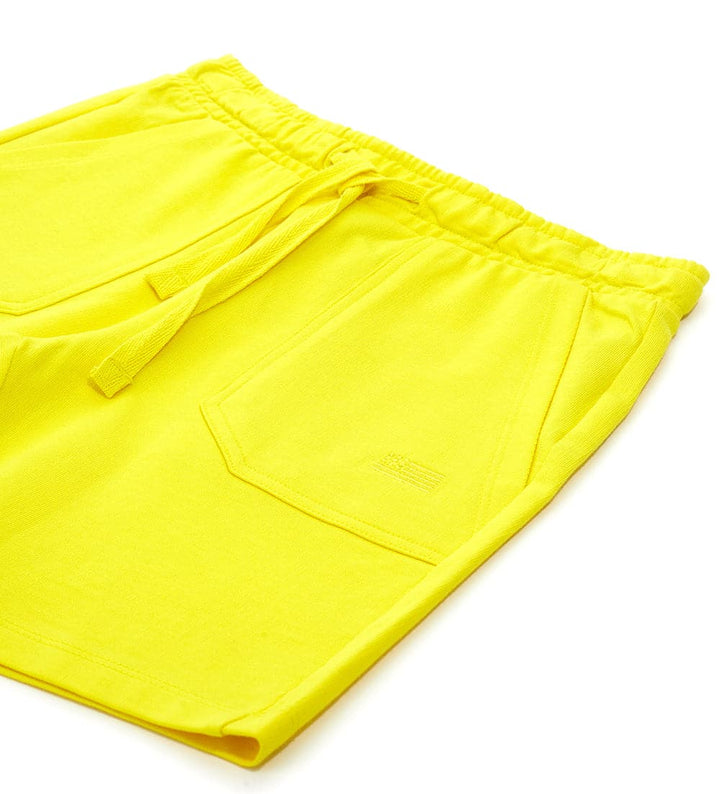 YELLOW BASIC FLEECE BERMUDAS BOYS COTTON SHORTS - Little Betty