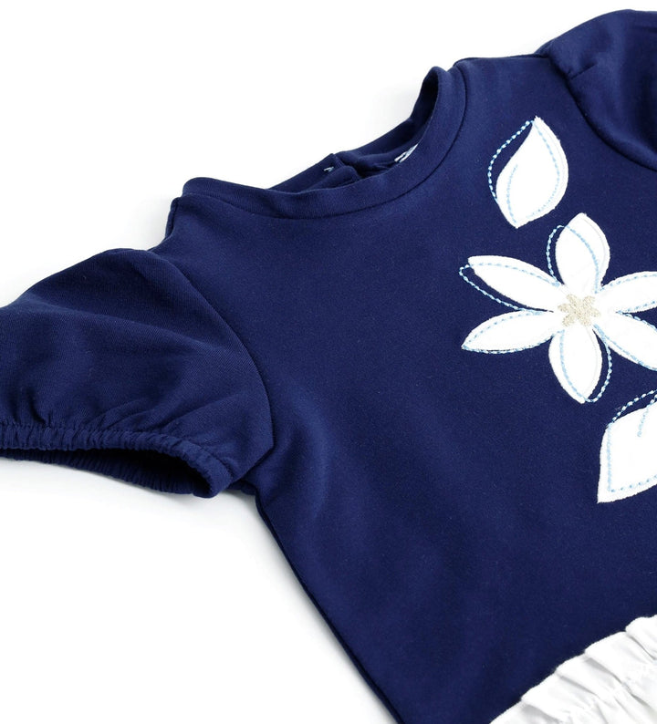 BLUE FLOWER FUN NAVY RUFFLE SKIRT DRESS - Little Betty