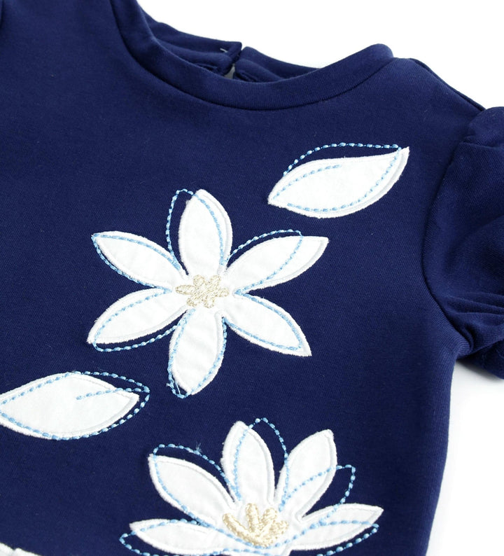 BLUE FLOWER FUN NAVY RUFFLE SKIRT DRESS - Little Betty