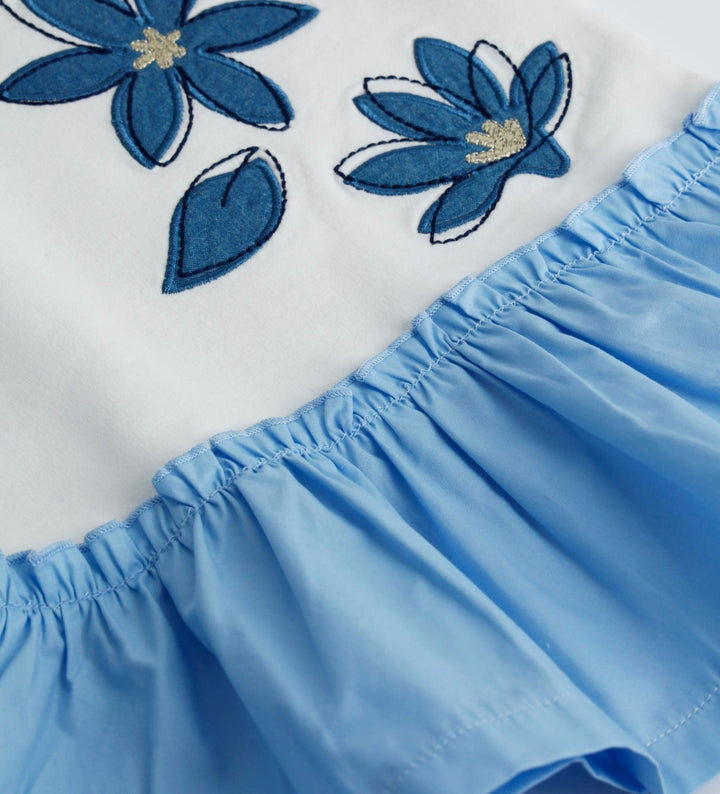 BLUE FLOWER FUN RUFFLE SKIRT DRESS - Little Betty