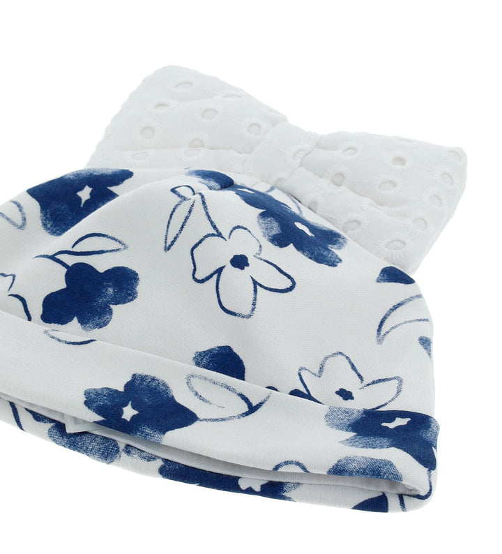 FLOWER-PRINTED CAP WITH SANGALLO COTTON BOW - Little Betty