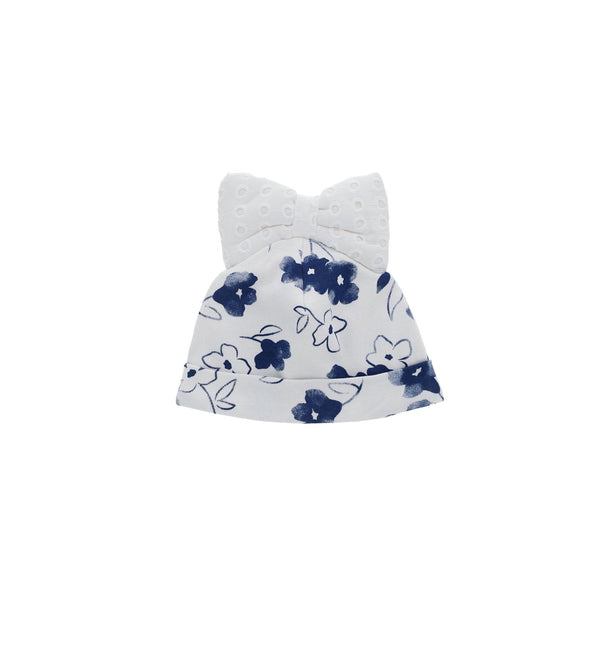 FLOWER-PRINTED CAP WITH SANGALLO COTTON BOW - Little Betty