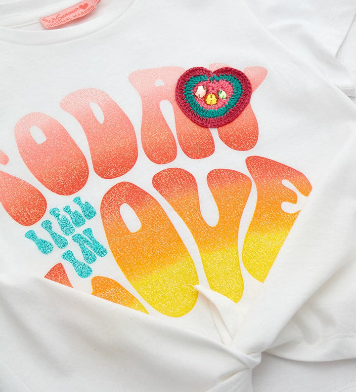 GLITTER LOVE T-SHIRT WITH FRONT KNOT - Little Betty